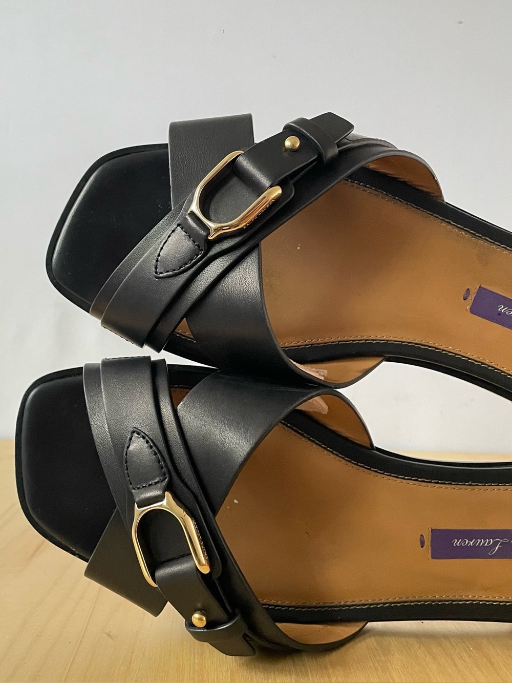 Ralph Lauren Purple Label Eadith Black Burnished Calf Leather Sandals | EU 38.5